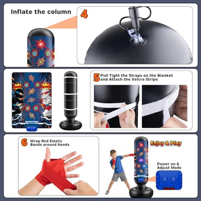 Kids Inflatable Punching Bag Toy, 4 Modes Interactive Boxing Game Stand Set