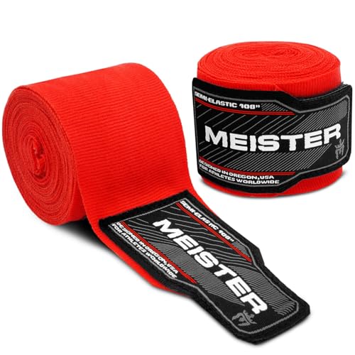 Meister Junior 108" Semi-Elastic Hand Wraps for MMA & Boxing (Pair) | Premium cotton/spandex blend, sized for kids, women and smaller hands for boxing, MMA and Muay Thai - color: Red