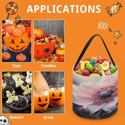 Halloween Trick Or Treat Bags With Handles Collapsible Candy Bucket Reusable Flower Blossom Printed Goody Bucket For Holiday Party Gifts - color: Flower Blossom