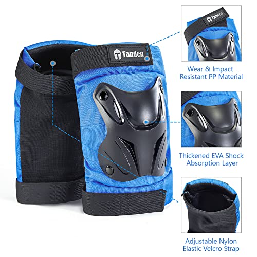 Tanden Skating Protective Gear Knee and Elbow Pads Wrist Guards for Roller Skating Skateboarding, Skate Pads Adult Knee Pads - color: Blue, size: Adult (14+ years)