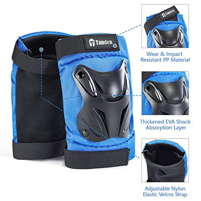 Tanden Skating Protective Gear Knee and Elbow Pads Wrist Guards for Roller Skating Skateboarding, Skate Pads Adult Knee Pads - color: Blue, size: Adult (14+ years)