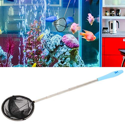 SUNGOOYUE Stainless Steel Aquarium Shrimp Net, Extendable Fine Mesh Fish Skimmer Net with Long Handle, 8cm Round or Square Head, for Shrimp and Small Fish in Tank - size: Round 0.6x0.6m / 2x2ft