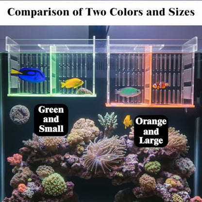 Fish Breeder Box for Aquarium, Acrylic Hatchery Incubator with Long Handle Net - Breeding & Isolation Box for Baby Fish, Shrimp, Betta Guppy, Tank Divider (Orange, 9x5.3x6.7 in)