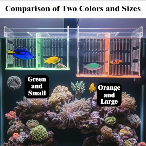 Green Acrylic Aquarium Breeder Box, 7.4x5.3x6.3 in Hang-On Fish Isolation Box with Long Handle Net, Removable Divider & Feeding Hole for Betta Guppy Shrimp Freshwater Saltwater