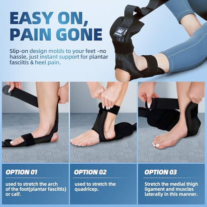 Foot and Calf Stretcher-Stretching Strap For Plantar Fasciitis, Heel Spurs, Foot Drop, Achilles Tendonitis & Hamstring. Yoga Foot & Leg Stretch Strap. (Black) - color: Black
