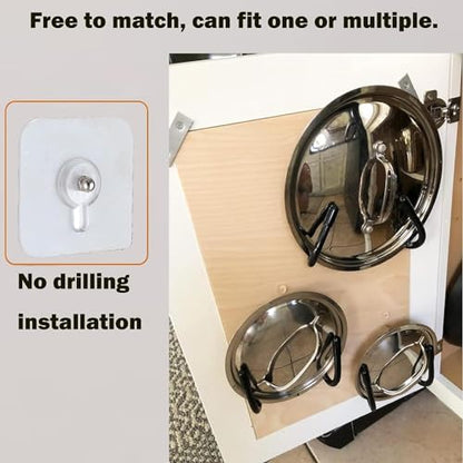 Set of 4 Pan Pot Lid Holders, Self-Adhesive Cabinet/Wall Mount Storage Organizer, Suitable for Lids Up to 11 Inches, Rust Resistant