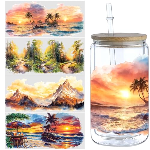 5 Sheets Scenery UV DTF Transfer Stickers, for Glass Tumbler, Waterproof Decals, Plastic Adhesive Label for Bottles and Cups Decor (Style1-5 Sheet) - color: Style1-5 Sheet
