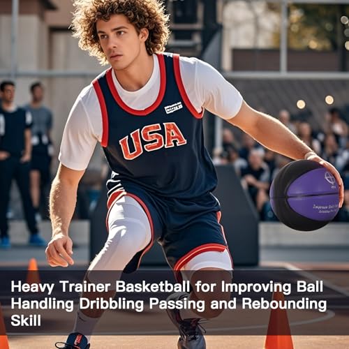 KUYOTQ 3LBS/3.3LBS/2.2LBS Weighted Heavy Training Basketball 29.5/28.5" in and Outdoor Improving Handling Dribbling Passing Rebounding Skill Composite Size 7/6 Weighted Training Basketball Equipment - color: Black+Purple, size: Size 7 Adult - 29.5"-3LBS