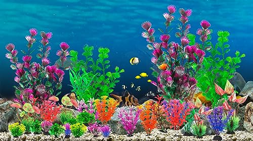 30Pcs Aquarium Plants, Fish Tank Accessories Artificial Aquatic Plants,Full Set of Fish Tank Decorations, Various Sizes