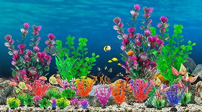 30Pcs Aquarium Plants, Fish Tank Accessories Artificial Aquatic Plants,Full Set of Fish Tank Decorations, Various Sizes