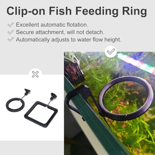 Clip On Fish Feeding Ring, Floating Aquarium Feeder, Non-Shedding Fish Food Holder for Betta Goldfish Guppy Turtle - color: Black
