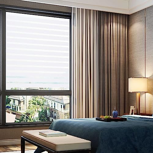 2/4 Stripe Frosted Window Film, Privacy Glass Window Sticker, Vinyl Decorative Window Decals, UV Protection Static Clings No-Glue Removable Window Film for Home Office Meeting Room(23.6 x 157.4 inch)