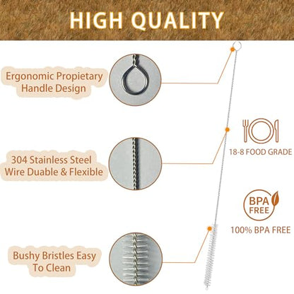 Straw Cleaner Brush Extra Long 14 Inch, 8-PCS Straw Brush Extra Long with 304 Stainless Steel Handle, Extra Long Pipe Tube Cleaner for Water Bottle, Coffee Kettle and Pipes.