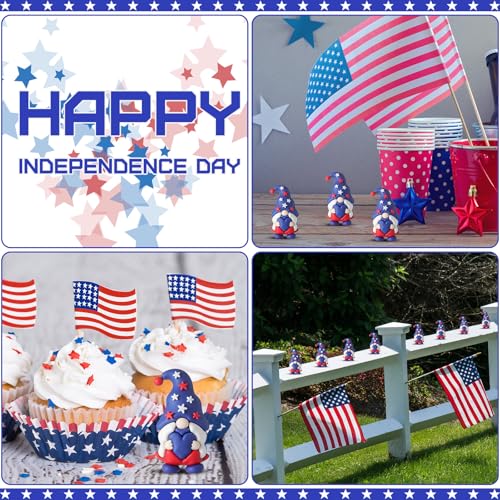DoubleFill 100 Pcs 4th of July Mini Gnome Figurine Patriotic Gnomes Decoration Memorial Day Table Centerpieces Miniature Independence Day Red White Blue Star Ornament for Party Gifts Home Table Decor
