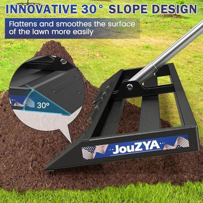 Lawn Leveling Rake 30"x10", Yard Leveling Rake with Stainless Steel, Yard Leveling Rakewith 27-80" Adjustable Handle, Lawn Rake Heavy Duty Lawn Leveler for Garden, Golf Lawn, Farm