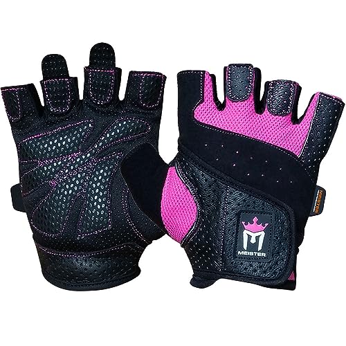 Meister Women's Fit Grip Weight Lifting Gloves w/Washable Amara Leather - color: Black / Pink, size: Medium