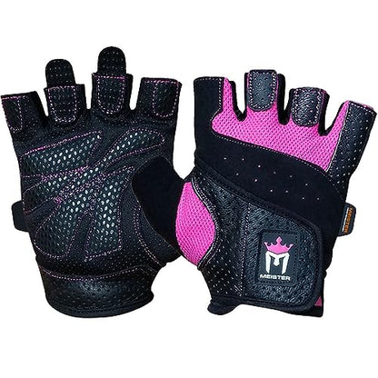 Meister Women's Fit Grip Weight Lifting Gloves w/Washable Amara Leather - color: Black / Pink, size: Medium