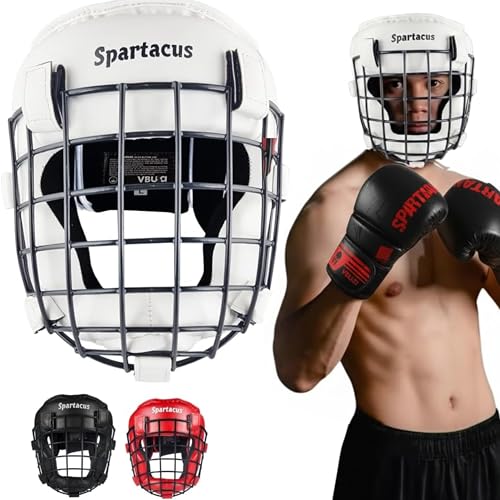 Boxing Headgear with Removable Face Grill, Maya Hide Leather MMA Head Guard for Sparring, Muay Thai, Kickboxing & Karate � Non-Slip, Protective Helmet for Men & Women - color: White, size: Large
