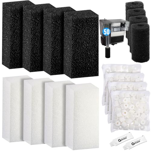 22 Pcs/4 Set of Three-Stage Filtration Fish Tank Filter Compatible with Aquaclear 50 Power Filter, Maintenance Kit, Foam Pads, Mesh Bags, Ceramic Rings, for 20- to 50-Gallon Aquariums - style: Aquaclear 50