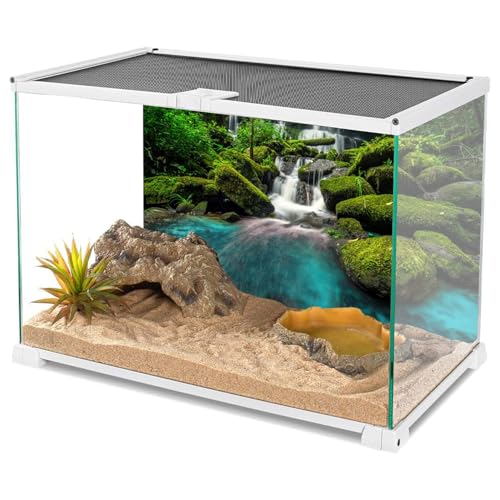 AWERT 36x24 inches Waterfall Terrarium Background Tropical Rainforest Aquarium Background Mountain Lake Green Tree Reptile Habitat Background Durable Polyester Background - size: 36x24in/90x60cm