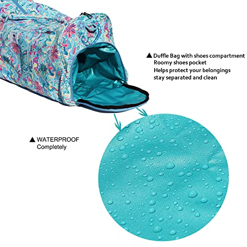 Original Floral Water Resistant Duffel Bag Gym bag Weekender Travel Bag for Gym Beach Travel Daily Bags - color: [Q]Teal Jade