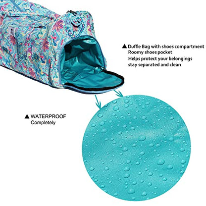 Original Floral Water Resistant Duffel Bag Gym bag Weekender Travel Bag for Gym Beach Travel Daily Bags - color: [Q]Teal Jade