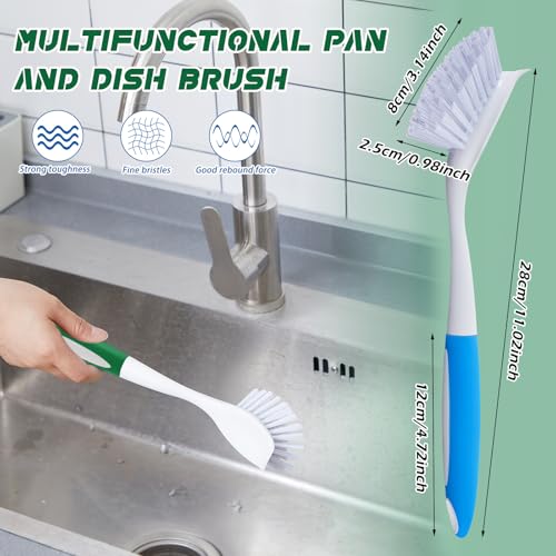 Hsei 20 Pcs Blue and Green Kitchen Scrub Dish Brush Bulk with 11 Inch Anti Slip Handle Cleaning Dish Scrubber with Stiff Bristles Washing Scrub Brushes for Housekeeping for Pots and Pans, Kitchen Sink