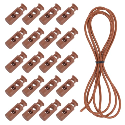 uxcell 25 Pcs Double Hole Cord Locks with 39Inch Elastic Shock Cord, Plastic Spring Toggle Stopper Clip with Stretch String for Shoelaces Drawstrings Paracord, Camel - color: Camel