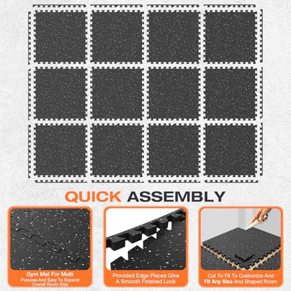 0.56'' Thick 12 Pcs 48 Sq Ft Non-Slip Rubber Top Exercise Equipment Mats, High Density EVA Foam Mats with Rubber Top, Interlocking Puzzle Gym Flooring for Home Gym, Workout Floor Mats, Black - size: 24"L x 24"W x 0.6"Th
