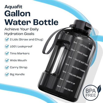 AQUAFIT 1 Gallon Water Bottle with Motivational Quotes - color: Blue, size: 128 Ounces