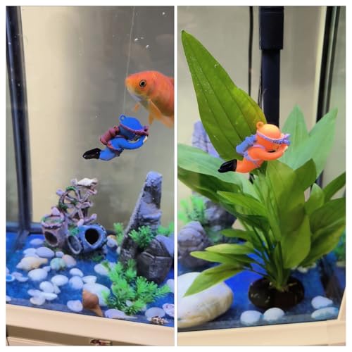 Floating Fish Tank Decorations,Aquarium Decor,Decor Accessories,Scuba Diver Ornament,Betta Fish Toys ﻿ (Orange)