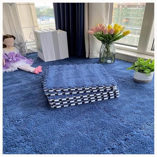 Generic 24Pcs Plush Foam Floor Mat Square Interlocking Carpet Tiles 12x12 Inch Puzzle Piece Carpet Squares Thick Fluffy Foam Floor Tiles for Parlor Bedroom, Navy Blue - color: Navy Blue