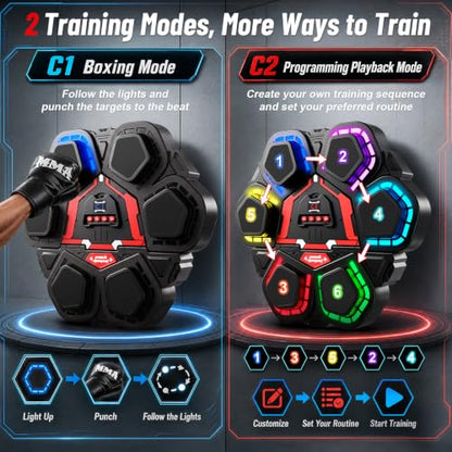 Music Punching Machine, Boxing Trainer with Rhythm Lights - color: Black Red