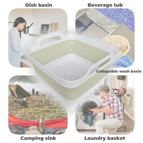 Collapsible Wash Basin for Baby Bottles - 2.4 Gallons Portable Wash Bin for RV Camping Sink, Space-Saving Dish Tub (Green) - color: Green