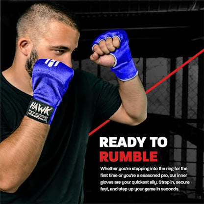 Hawk Padded Inner Gloves Training Gel Elastic Hand Wraps for Boxing Gloves Quick Wraps Men & Women Kickboxing Muay Thai MMA Bandages Fist Knuckle Wrist Wrap Protector Handwraps (Pair) - color: Blue