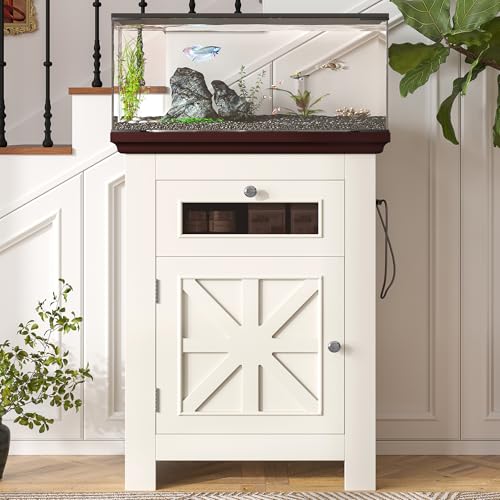 10-15 Gallon Aquarium Stand with Power Outlet (4 AC & 2 USB), Heavy Duty Fish Tank Stand with Adjustable Shelves, Storage Cabinet for Turtle Tank & Reptile Terrarium, 200LBS (10-15-Beige Brown) - size: 10-15-Beige Brown