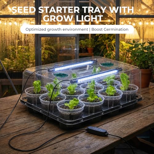 4 Inch Seed Starter Trays 2 Pack, 12-Cell | With Grow Light, Humidity Dome, 24 Pcs 4" Nursery Pots, Plastic Germination Kit - size: 4 Inch, style: 2 Pack Tray+Pots+Dome+Grow Light