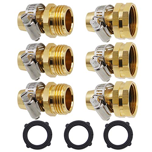 Garden Hose Repair Connector with Clamps, Male and Female Garden Hose Fitting, 3 Set