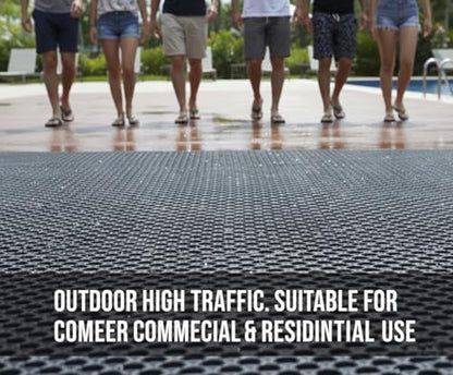 PVC Drainage Floor Mat Non-Slip Commercial Wet Area Mat for Outdoor and Indoor Restaurant Kitchen Bar Swimming Pool Splash Matting Water Drain Flooring Mat (Black, 4FTX10FT)