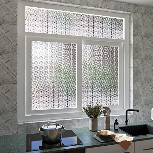 3D Diamonds Window Film, Frosted Privacy Window Film, Vinyl Decorative Window Decals, Static Clings No-Glue Removable Window Sticker for Home Bathroom Living Room (17.5 x 78.7 inch) - size: 17.5 x 78.7 inches