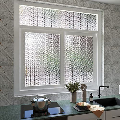 3D Diamonds Window Film, Frosted Privacy Window Film, Vinyl Decorative Window Decals, Static Clings No-Glue Removable Window Sticker for Home Bathroom Living Room (17.5 x 78.7 inch) - size: 17.5 x 78.7 inches
