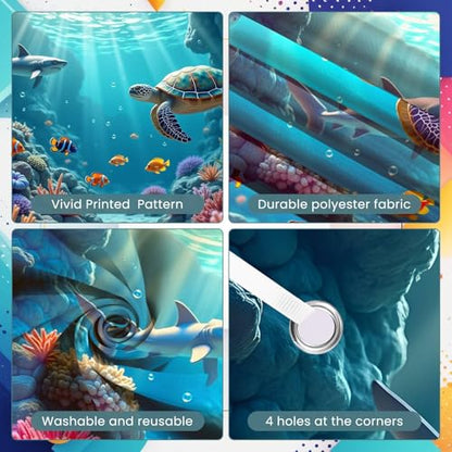 Under The Sea Backdrop Ocean Theme Party Decorations Marine Life Sea Turtle Shark Photography Background for Kids Boy Girl Birthday Baby Shower Photo Booth Props Blue Underwater Wall Banner Set