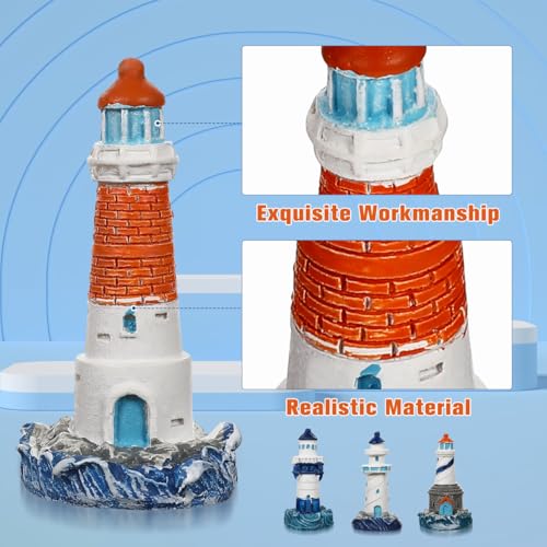 balacoo 4 Pcs Mini Lighthouse Decoration, Mediterranean Style Resin Nautical Lighthouse Model, Nautical Home Decor for Room, Garden, Yard, Lawn, Room, Aquarium, Fish Tank Decoration