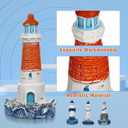balacoo 4 Pcs Mini Lighthouse Decoration, Mediterranean Style Resin Nautical Lighthouse Model, Nautical Home Decor for Room, Garden, Yard, Lawn, Room, Aquarium, Fish Tank Decoration