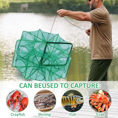 3 PCS Fishing Bait Trap, 12 Holes Portable Nylon Fishing Net Foldable Fish Cast Mesh Trap Net for Fishes, Shrimp, Minnow, Crayfish, Crab, Crawdad