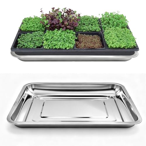 10-Pack 16 Inch Stainless Steel Growing Trays, Heavy-Duty Metal Sprouting Tray for Plants, Stainless Steel Plant Germination Trays for Hydroponics, Transplanting (Silver) - size: 10 Pack 16 Inch Silver
