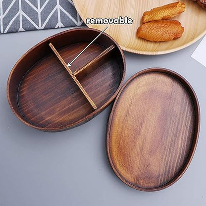 Wooden Lunch Box for Kids/Adult,Japanese Bento Box with Compartment Wood Bento Lunch Box for Picnicking Office Hiking Camping,Brown - color: Brown