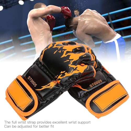 HERCHR MMA Gloves, Professional MMA Fingerless Gloves PU Leather Punching Bag Sanda Boxing Gloves for Punching Bag Sparring Muay Thai Karate - color: black orange