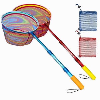 Kids Fishing Net - Extendable Telescopic Landing Net for Boy Girl Children Catching Small Fish Crab Shrimp Minnow Dragonfly Beach Pier Lake River Ocean - color: Style 1 (2 Pack, Blue + Red)