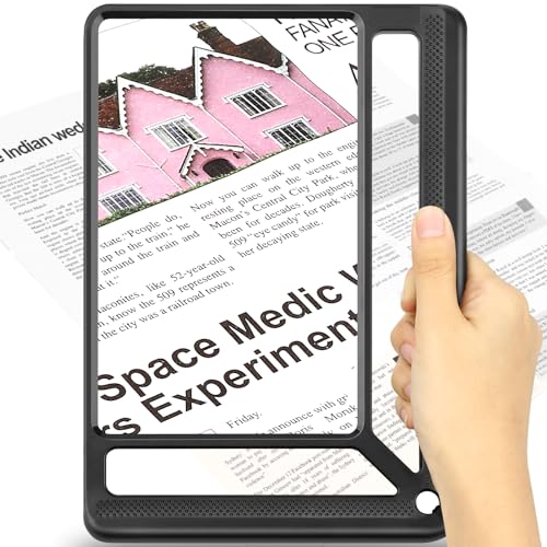 AKKYCVS 5X Full Page Magnifying Glass for Reading, Lightweight Rectangular Magnifier Provides Large Book Page Viewing Area, Upgraded Handheld Magnifier for Reading Small Prints for Seniors, Low Vision - color: Black